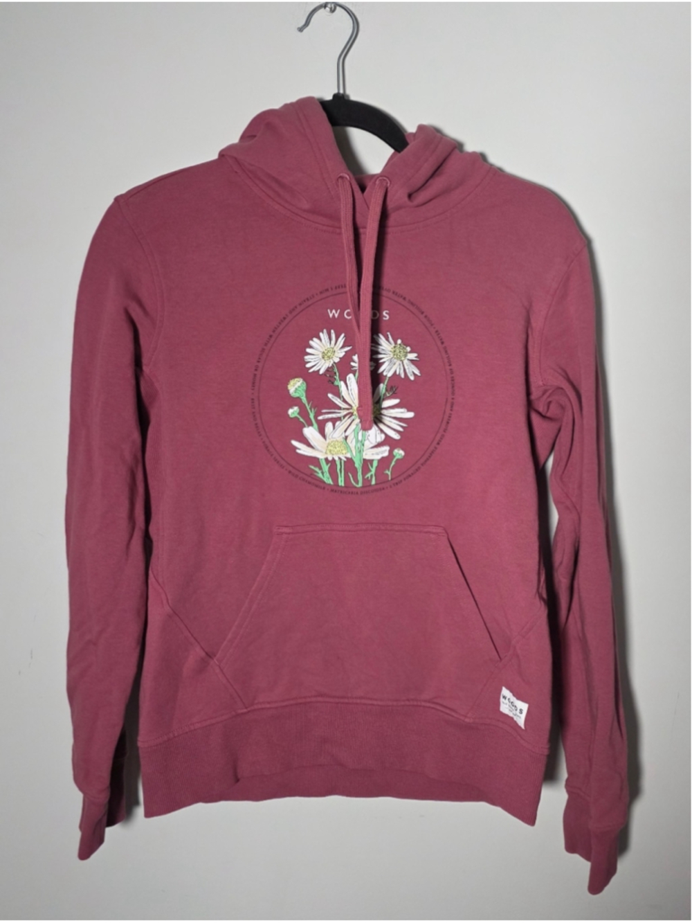 Woods Deco Rose Hoodie Size Small Floral Graphic Pullover Cotton Blend Pink
